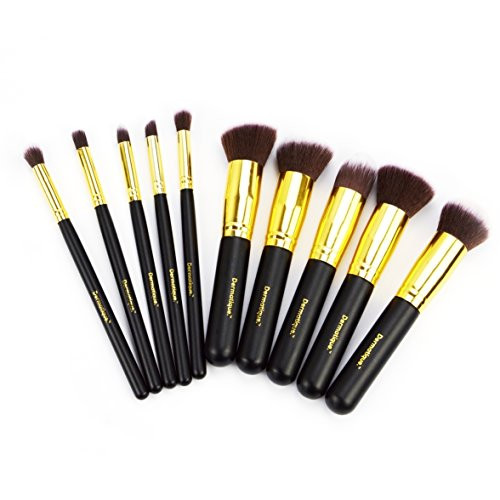 Dermatique Makeup Brushes 10pcs Professional Makeup Brush Set Premium Synthetic Kabuki Foundation Face Powder Blush Eyeshadow Brushes Makeup Brush Kit  Gold