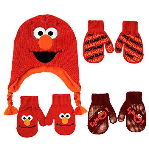 Sesame Street Elmo Hat and 2 Pair Mittens Cold Weather Set Size Age 2 4 Elmo Mitten 2 4