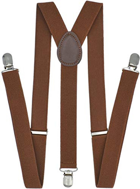 Trilece Suspenders for Men Adjustable Elastic Y Back Style Suspender Metal Clips   Brown