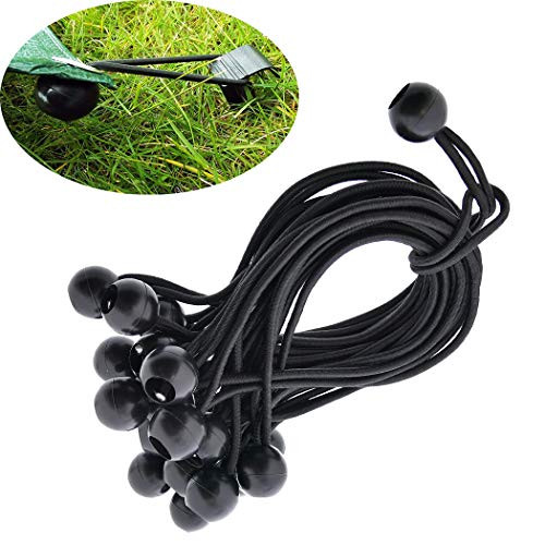Ball Bungee Cords 6 Inch Black Elasticated Ball Bungees Cord for Tarp Canopies Tents Wire Racks,Tarp Tie Downs(25-Pack)