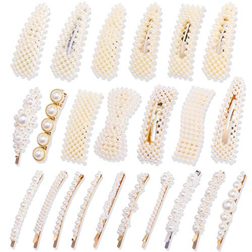 23 Pcs Pearl Hair Clips Large Hair Clips Pins Barrette Ties Hair for Women Girls Elegant Handmade Fashion Hair Accessories Pearl Hair Clips for Party Wedding Daily