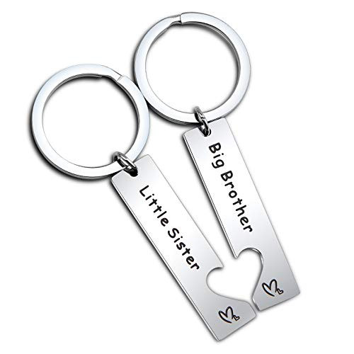 FEELMEM Big Sister Little Brother Sibling Matching Keyring Set Family Jewelry  Big Brother  Little Sister