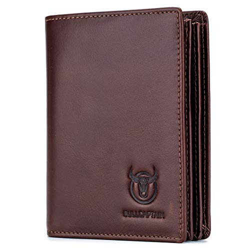 Bullcaptain Large Capacity Genuine Leather Bifold Wallet Credit Card Holder for Men with 15 Card Slots QB 027  Brown
