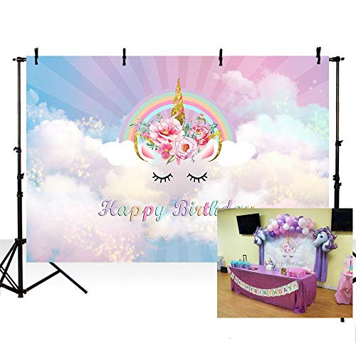 MEHOFOTO Happy Birthday Unicorn Themed Rainbow Photo Studio Booth Background Flowers Sky Girl Birthday Party Decorations Banner Backdrops for Photography 7x5ft MEHOFOTO Happy Birthday Unicorn Themed Rainbow Photo Studio Booth Background Flowers Sky Girl Birthday Party Decorations Banner Backdrops for Photography 7x5ft