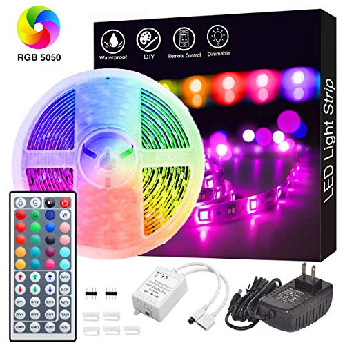 Led Strip Lights GOADROM Waterproof 164ft 5m Flexible Color Changing RGB SMD 5050 150leds LED Strip Light Kit with 44 Keys IR Remote Controller and 12V Power Supply