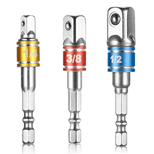 3 Pcs Cr V1 4 3 8 1 2  Hex Shank Bit Square Nut Driver Set Power Drill Cordless Impact Sockets Bit Set AdapterSocket Wrench Set Ratchet ExtensionImpact Driver Bit Set
