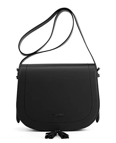 Miss CeCe Women s Saddle Bag Purses Crossbody Shoulder Bag with Flap Top   Tassel  Black