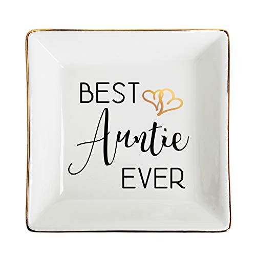 Ceramic Ring Dish Jewelry Tray Decorative Trinket Plate Gifts for Aunt Best Auntie Ever