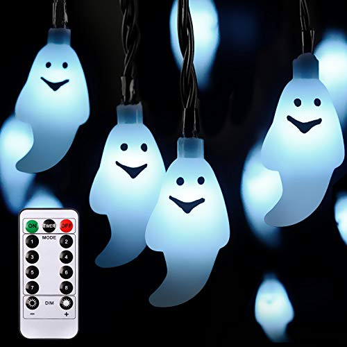 AYOGU1 8 Modes Halloween Ghost String Lights Decorations30 LED 197Ft Ghost Battery Operated for Outdoor Decor8 Modes Steady Flickering Lights  Warm