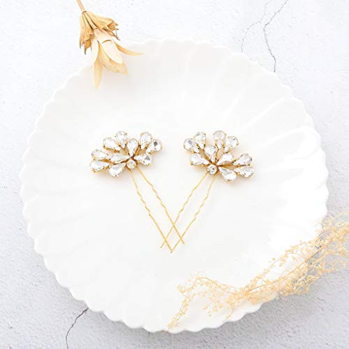 CanB Wedding Bridal Hair Pins Rhinestone Decorative Hair Pin Hair Accessories for Brides and Bridemaids Pack of 2  Gold