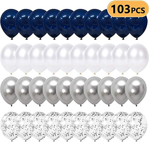 OMIA Navy Blue Balloons Garland Kit   103pcs Navy Blue Balloons  Sliver Metallic Balloons   Sliver Confetti Balloons Garland Arch Kits for Party Decoration   Wedding Birthday Baby Shower Graduation
