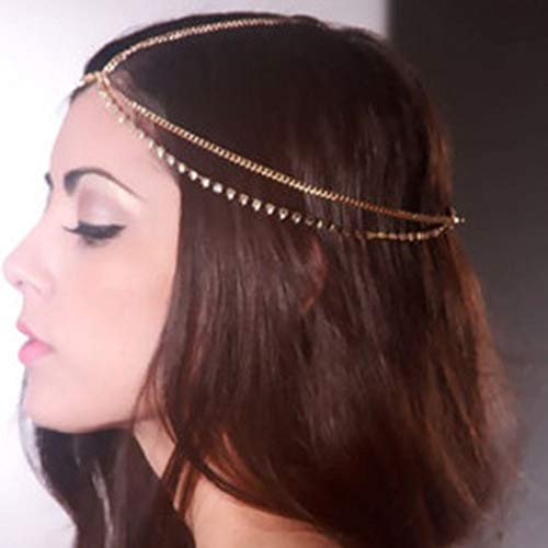 Catery Headbands Jewelry Crystal Hair Chain Boho Wedding Headpiece Head Chain Spring Summer Christmas Head Chain Gold Hair Jewelry for Women and Girls
