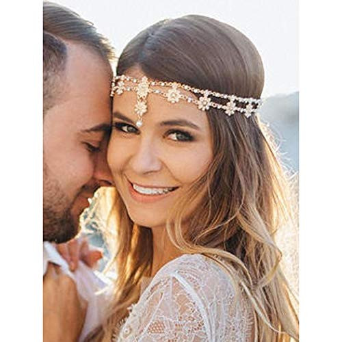 Catery Bridal Flower Headbands Jewelry Bride Vintage Boho Head Chain Headpiece Crystal Halloween Wedding Hair Jewelry for Women and Girls Gold Catery Bridal Flower Headbands Jewelry Bride Vintage Boho Head Chain Headpiece Crystal Halloween Wedding Hair Jewelry for Women and Girls Gold