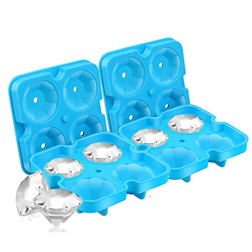 SAWNZC Ice Cube Trays Diamond Ice Cube Molds Reusable Silicone Flexible 4 Cavity Ice Maker for Chilling Whiskey Cocktails Funnel Included Easy Release