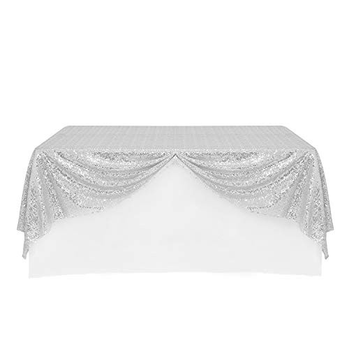 Peomeise Silver 50 X80  Sequin Tablecloth Overlay for Wedding Party Decorations