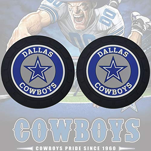 2pcs Auto Cup Holder Coasters with Dallas Cowboys Logo275 Inch Diameter Car Interior Accessories Durable Non Slip Silicone Logo Cup Mat for All Vehicles for Dallas Cowboys