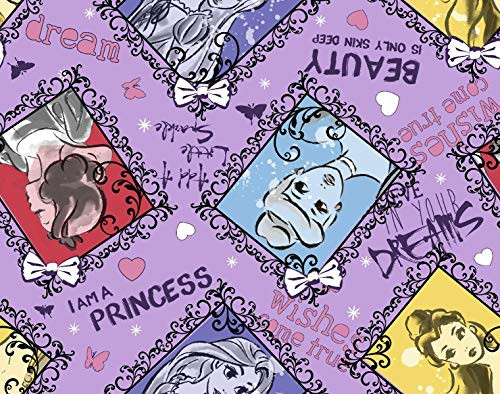 Disney Princess Fabric, Princess Sketch Toss in Purple, by Springs Creative and Licensed by Disney (1 Yard)