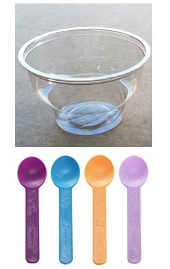 Momoka s Apron   48 Clear Ice Cream Cups  12 Ounce  with 48 Colored Spoons  Purple Teal Blue Carrot Orange