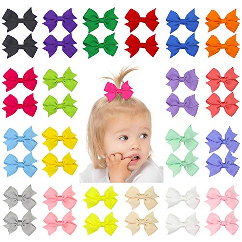 QtGirl 40pcs 2  Mini Hair Bow Grosgrain Ribbon Hair Bows with Alligator Clips for Baby Girls Toddlers Kids in Pairs