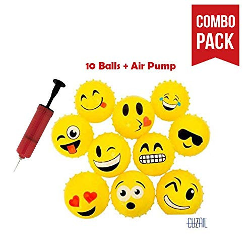 CUZAIL Emoji Party Favors Party Supplies - Adults & Kids Knobby Balls - 5" Inflatable Balls with Air Pump - Indoor and Outdoor Fun - Bulk Pack 10 Balls with Pump - Party Supplies