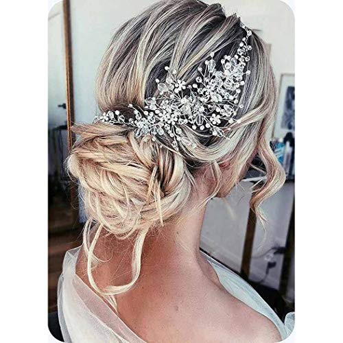 Catery Flower Bride Wedding Headband Silver Crystal Pearl Hair Vine Braid Headpiece Bridal Hair Accessories for Women Silver Catery Flower Bride Wedding Headband Silver Crystal Pearl Hair Vine Braid Headpiece Bridal Hair Accessories for Women Silver