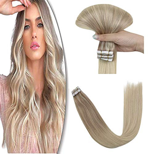 YoungSee Tape in Human Hair Extensions Blonde Ombre 18 Inch Dip Dyed Balayage Ash Blonde to Platinum Blonde Real Remy Tape on Hair Extensions 50g 20pcs YoungSee Tape in Human Hair Extensions Blonde Ombre 18 Inch Dip Dyed Balayage Ash Blonde to Platinum Blonde Real Remy Tape on Hair Extensions 50g 20pcs