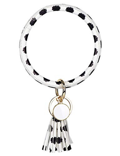 Etercycle Keyring Bracelets Wristlet Keychain Bracelet Circle Key Ring Bangle Key Ring Chain for Women silicone key ring  Black and white
