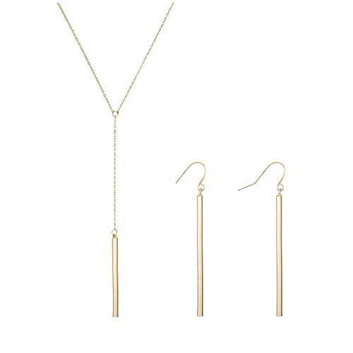 2Pcs Y Pendant Necklace Bar Earring Set Lariat Necklace Long Stick Drop Dangle Earring for Women Gold Y Shape Set 2Pcs Y Pendant Necklace Bar Earring Set Lariat Necklace Long Stick Drop Dangle Earring for Women Gold Y Shape Set