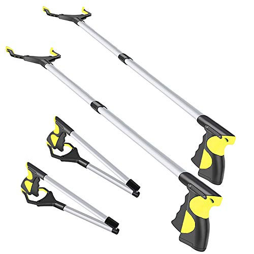 2 Pack   32  Foldable Reacher Grabber Pickup Tool Extender Gripper Tool Long Handy Arm Assist Tool Flexible Lightweight Mobility Aid Reaching Claw Trash Garbage Picker  Yellow