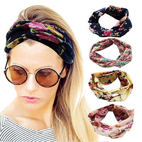 4 Pack Women Headband Boho Floal Style Criss Cross Head Wrap Hair Band set5 4 Pack Women Headband Boho Floal Style Criss Cross Head Wrap Hair Band set5