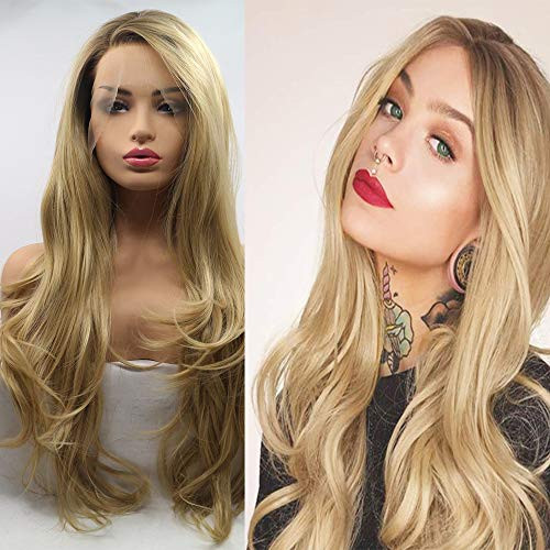 Xiweiya Wigs Long Natural Wavy Wig Dark Root Ombre Brown Blonde Synthetic Lace Front Wigs Wavy Side Part Long Blonde Hair Replacement Wig for Women Drag Queen Makeup 20 inch Xiweiya Wigs Long Natural Wavy Wig Dark Root Ombre Brown Blonde Synthetic Lace Front Wigs Wavy Side Part Long Blonde Hair Replacement Wig for Women Drag Queen Makeup 20 inch