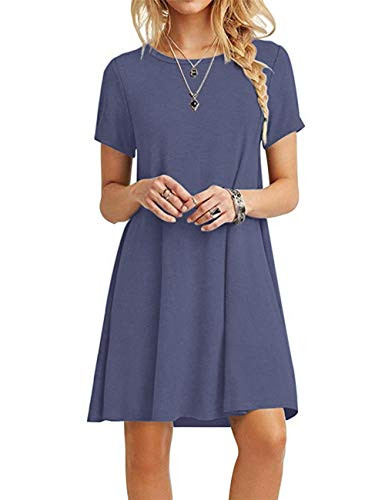 MOLERANI Women s Casual Plain Simple T Shirt Loose Dress Purple Gray XL