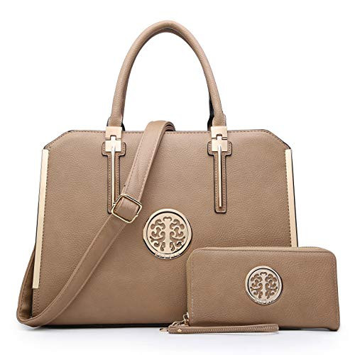 DASEIN Women Large Satchel Handbag Shoulder Purse Top handle Work Bag Tote With Matching Wallet  Dark Beige