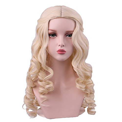 SinRany Women Girl s White Long Curly Wig Halloween Cosplay Party Hair