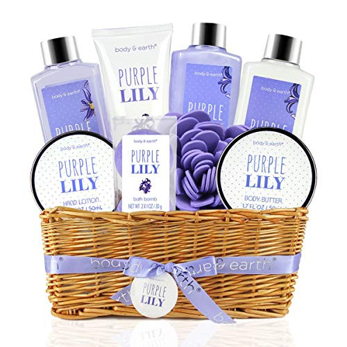 Bath Spa Gift Basket for Women   Body   Earth 9 Pcs Bath and Body Set with Purple Lily Scent Include Bubble Bath Shower Gel Milk Body Lotion   Butter and More Perfect Gift Set for Women