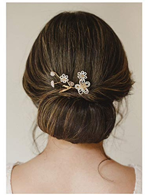 SWEETV Wedding Hair Pin Crystal Beaded Flower Wedding Hair Accessories Hair Piece for Brides SWEETV Wedding Hair Pin Crystal Beaded Flower Wedding Hair Accessories Hair Piece for Brides