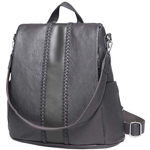 Backpack Purse for WomenVASCHY Fashion Faux Leather Convertible Anti theft Backpack for Ladies with Vintage Weave Gray