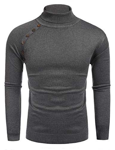 Coofandy Men s Casual Basic Knitted Turtleneck Slim Fit Pullover Thermal Sweaters Gray US M