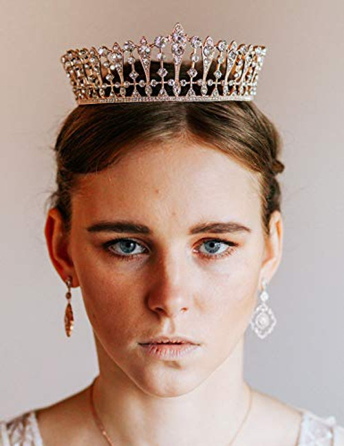 SWEETV Rose Gold Wedding Queen Crown for Women Crystal Pageant Tiara Headband Princess Crown Hair Accessories for Bride Bridal Party Birthday Headpieces SWEETV Rose Gold Wedding Queen Crown for Women Crystal Pageant Tiara Headband Princess Crown Hair Accessories for Bride Bridal Party Birthday Headpieces