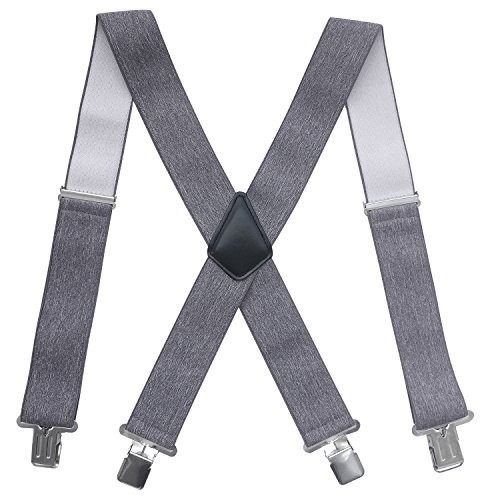 Fasker Mens Suspenders X Back 2  Wide Adjustable Solid Straight Clip Suspenders