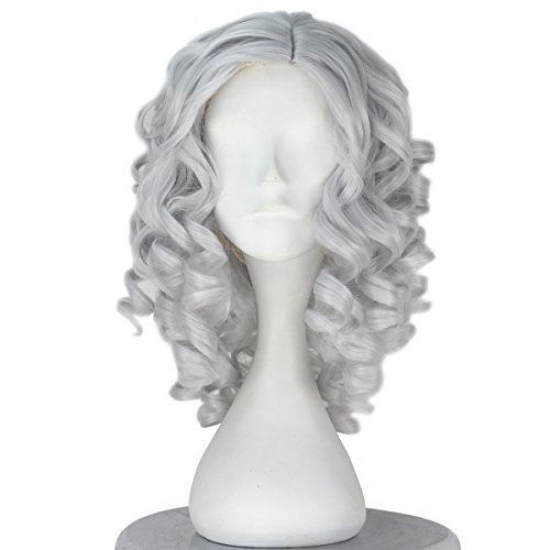 Miss U Hair Female Short Curly Part Side Wig Halloween Party Cosplay Costume Wig  Silvery