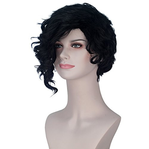 Miss U Hair Women Prestyled Short Black Curly Side Part Hair Daily Costume Wig Halloween