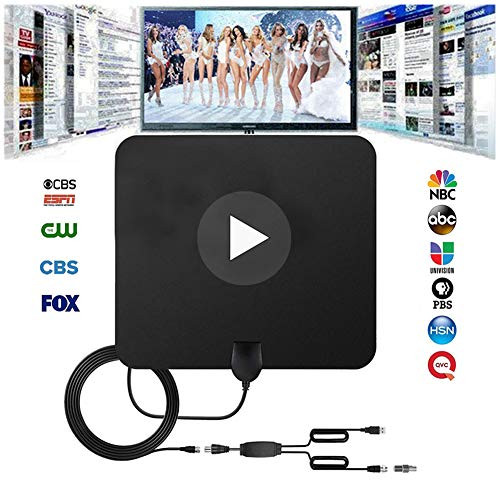 TV Antenna, [2019 Strongest] Indoor Digital HDTV Amplified Television Antenna Freeview 4K 1080P HD VHF UHF for Local Channels 80 Miles Range with Signal Amplifier Support All TVs-13ft Coax Cable