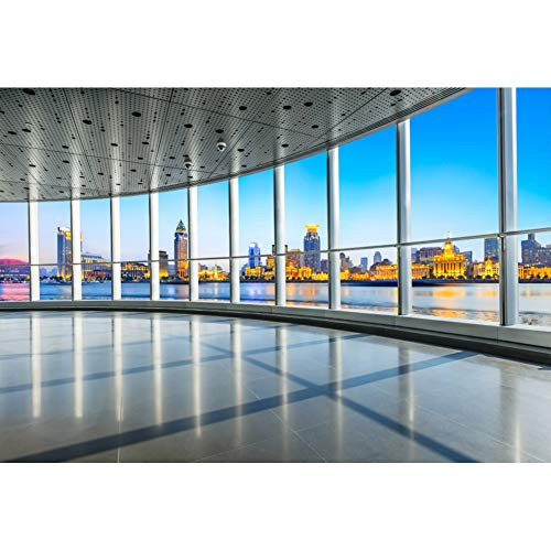 Leowefowa 10x8ft Vinyl Photography Backdrop Abstract Modern Office French Window View Cityscape Skyscrapers Background Event Party Decoration Portrait Photo Shoot Studio Photo Booth Props