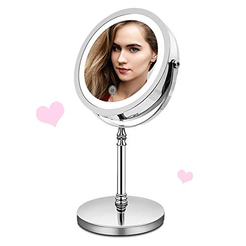 Magnifying Lighted Makeup Mirror Double Sided LED Vanity Mirror with Lights 1X 10X Magnification Touch Screen Adjustable Light 360 Rotation o USB or Battery Charged Mirror for Bathroom or Bedroom