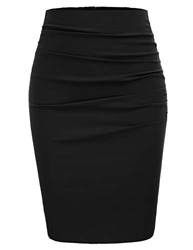 GRACE KARIN Women Ruched Front Wear to Work Office Pencil Skirt Size 2XLBlack