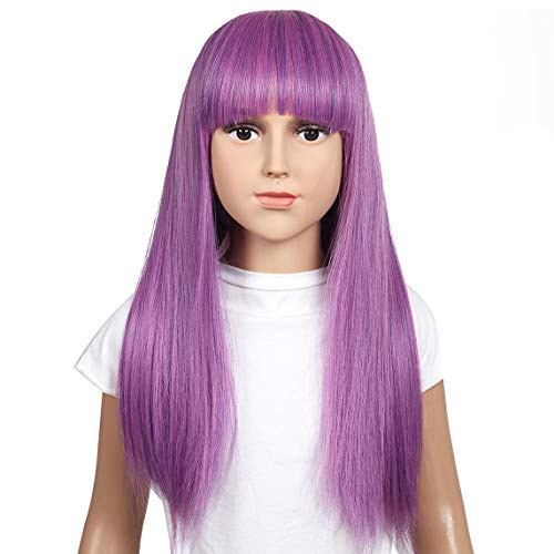 ColorGround Kids Long Straight Purple Halloween Cosplay Wig