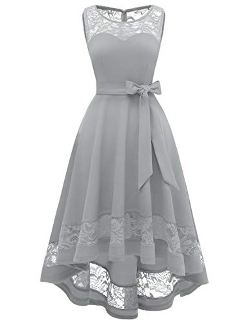 Gardenwed Women s Vintage Floral Lace Cocktail Formal Swing Dress Hi Lo Bridesmaid Dresses Homecoming Dress for Party Grey S