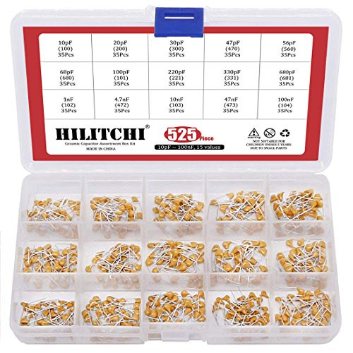 10pF to 100nF 15Values Ceramic Capacitor Set Hilitchi 525Pcs DIP Monolithic Multilayer Ceramic Chip Capacitors Assortment Kit