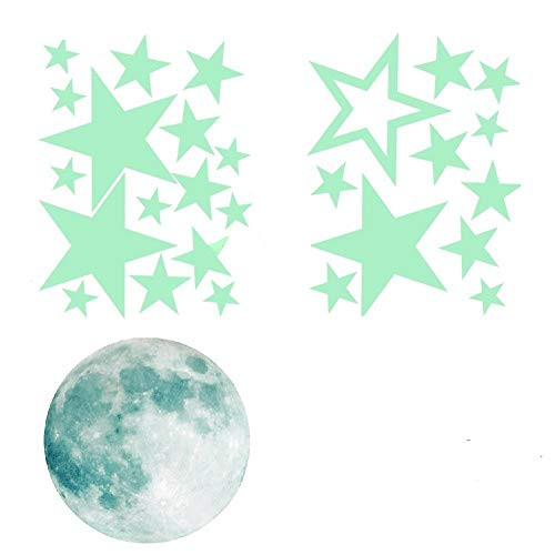 Smilelane 30cm Moon Wall Decals Decorations Glow in The Dark, Wall Decals Decor For Kids Bedroom Living Room Children's Room Ceiling Nursery Room, Moon Stars